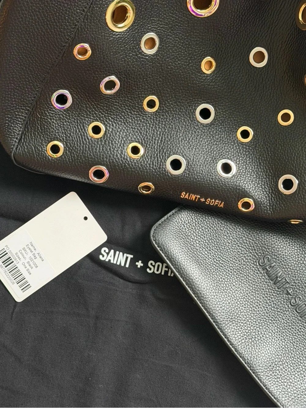 Saint + Sofia Black Leather Eyelet Hobo Bag